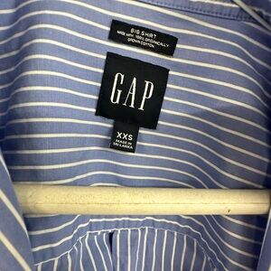 GAP Organic Cotton Shirt Blue White Striped Button Up Oversized XXS Petite Women